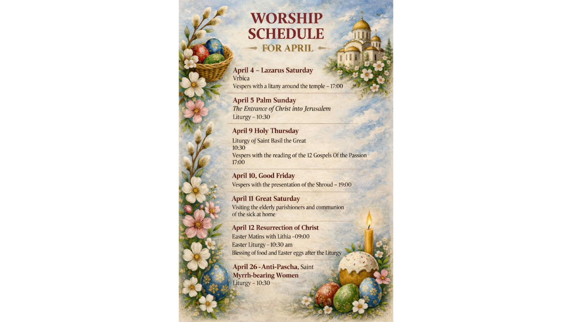 Schedule of Divine Services for the month of April – Halifax